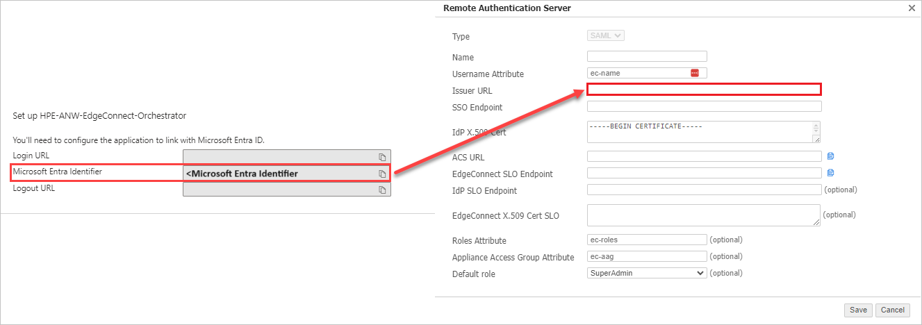 Captura de pantalla que muestra cómo configurar la dirección URL del emisor.