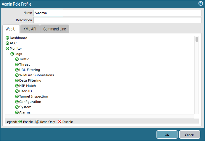 Configure Palo Alto Networks Admin Role.