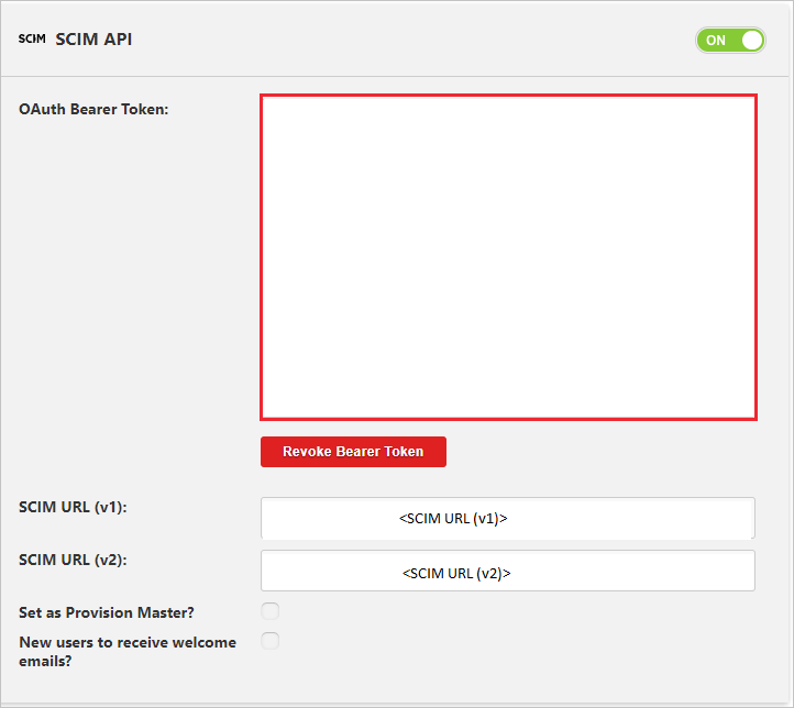 Captura de pantalla del panel Mis integraciones con el cuadro de texto Token de portador de OAuth seleccionado.