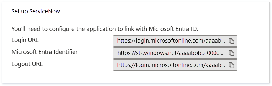 Captura de pantalla de la sección Configuración de ServiceNow, con las instrucciones paso a paso resaltadas