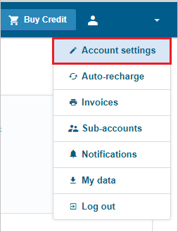 Captura de pantalla que muestra la opción Account settings (Configuración de la cuenta) seleccionada desde el usuario.