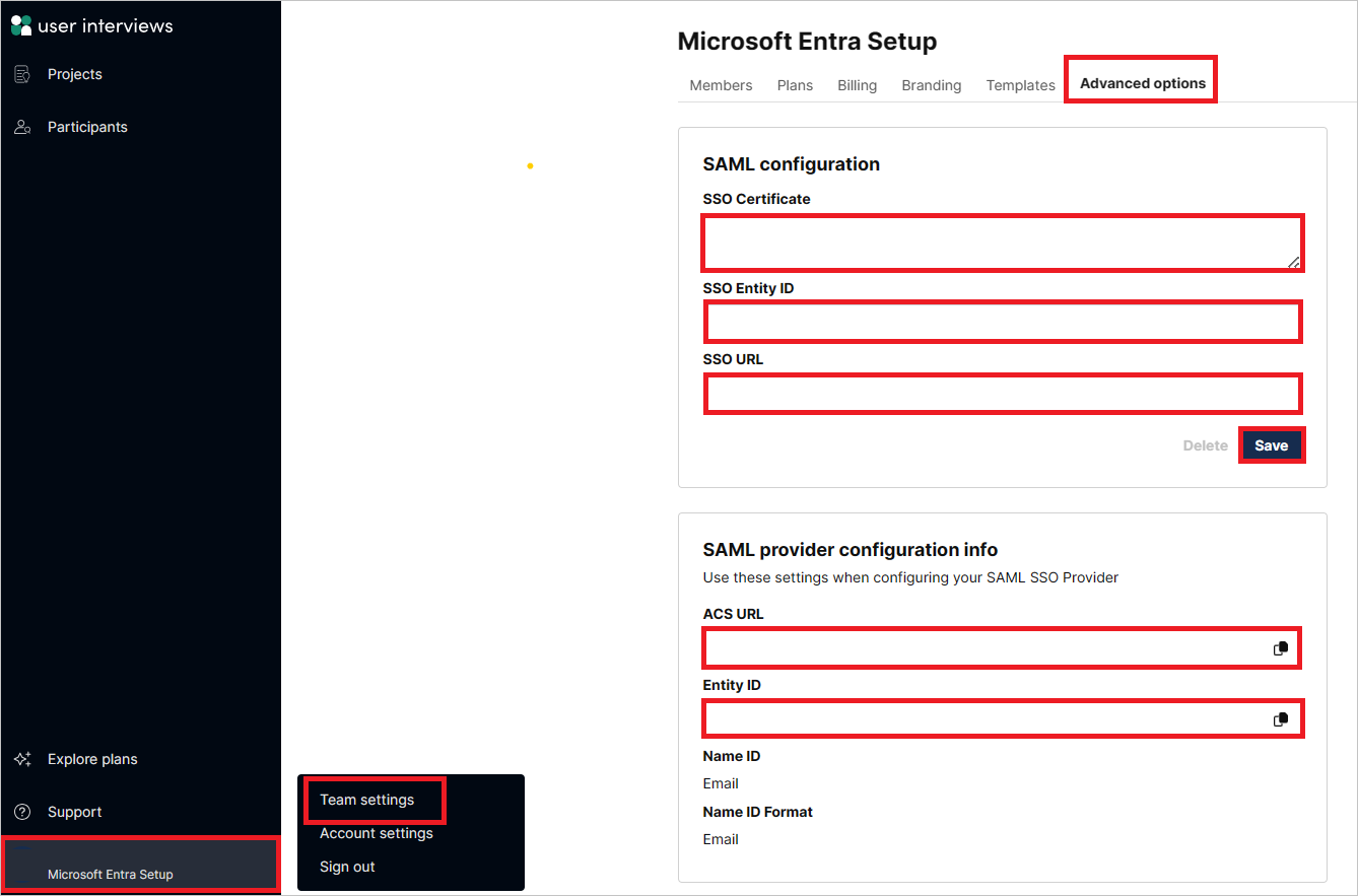 Captura de pantalla que muestra la configuración.