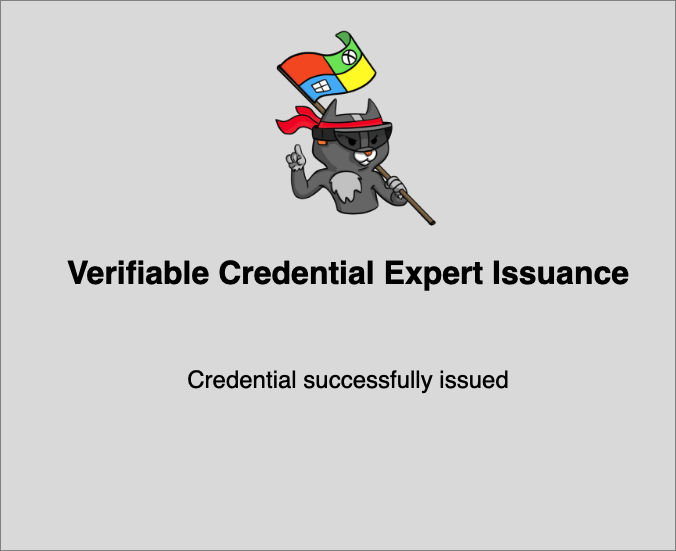 Captura de pantalla que muestra una credencial verificable emitida correctamente.