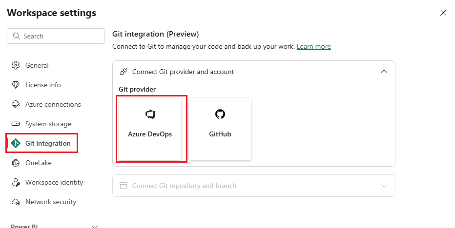 Captura de pantalla del área de trabajo en donde se muestra un vínculo de configuración del área de trabajo.