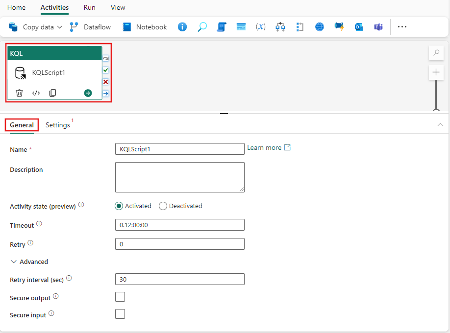 Captura de pantalla que muestra la pestaña Configuración general de la actividad Ámbito.