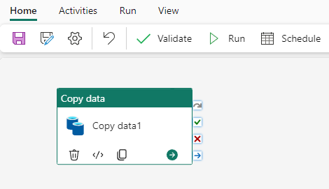 Captura de pantalla que muestra la ejecución de una actividad de copia de datos.