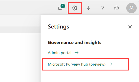 Captura de pantalla del vínculo del centro de Microsoft Purview en la configuración de Fabric.