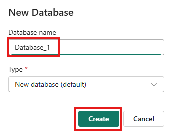 Captura de pantalla que muestra el cuadro emergente para asignar un nombre a la nueva base de datos.