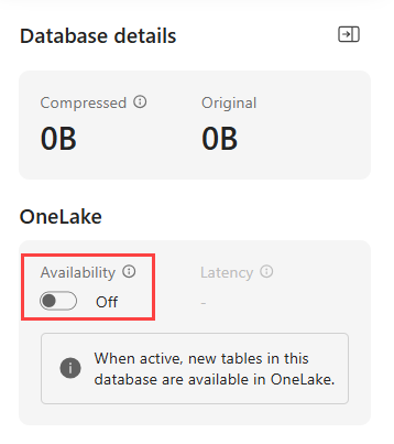 Captura de pantalla que muestra cómo activar la disponibilidad de OneLake.