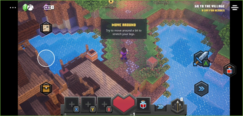 Screenshot of Minecraft Dungeons touch layout with only minimal controls