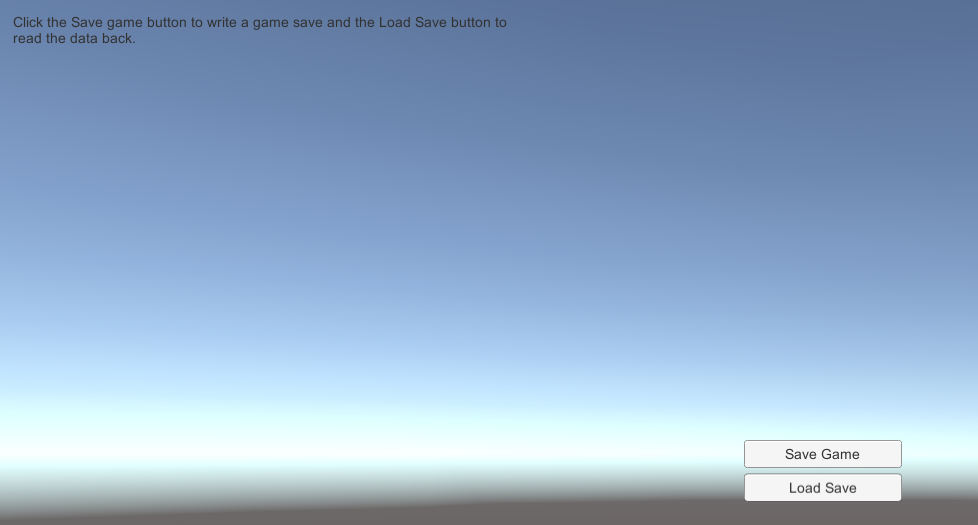 Screenshot of the cloud saves example scene in the GDK Unity package