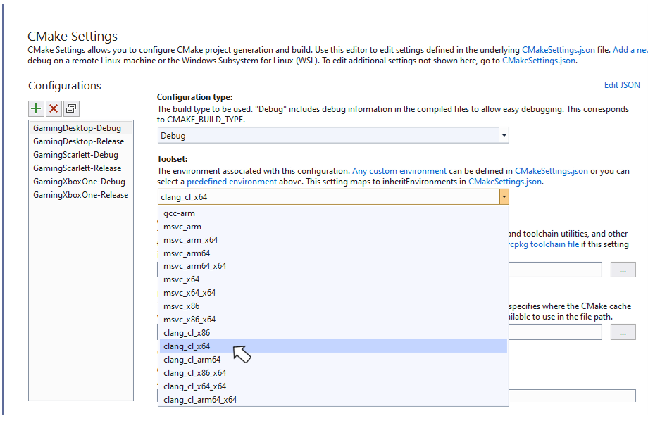 Setting the Toolset value to "clang_cl_x64"