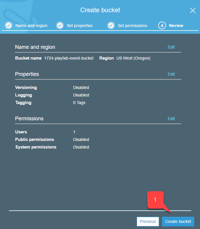 Amazon S3 - Create bucket - check settings