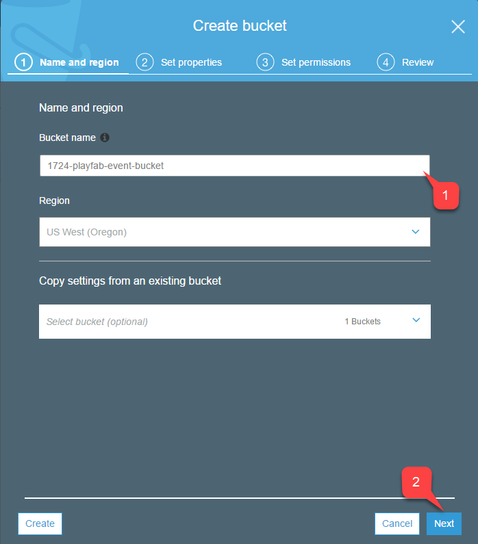 Amazon S3 - Create bucket - enter bucket name