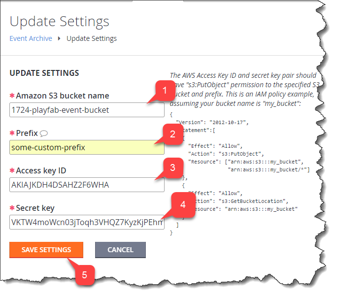 Game Manager - Analytics - Event Archive - Update Settings