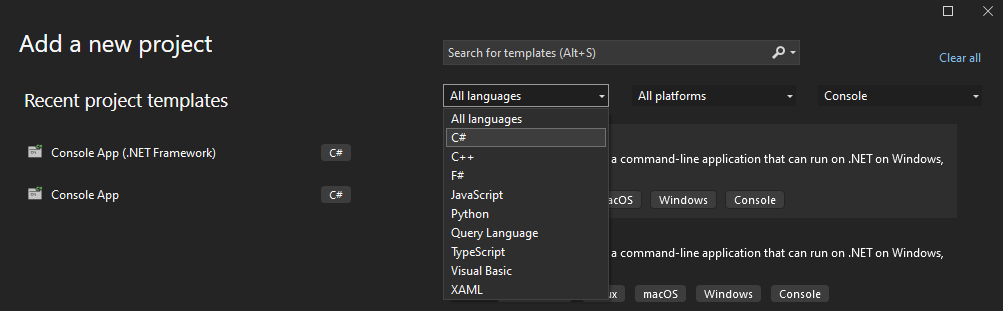 VS Language Selector