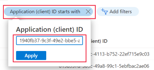 Filtre por aplicaciones por identificador de aplicación.