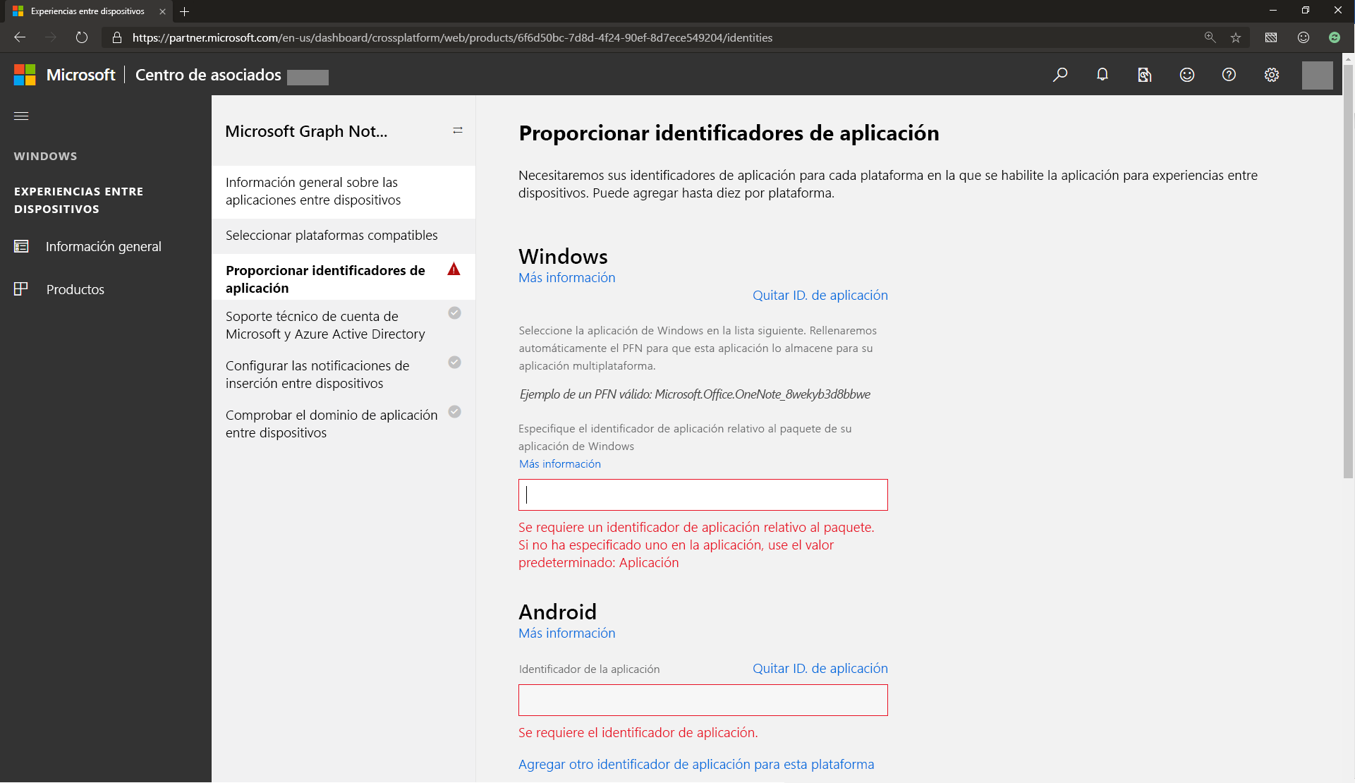 Proporcionar Id. de aplicación específicos de la plataforma