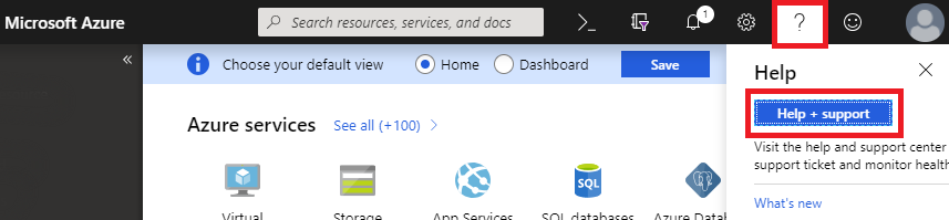 Azure Portal ayuda y soporte técnico.