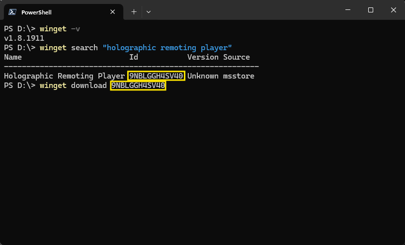 imagen de terminal que muestra la ejecución de winGet search