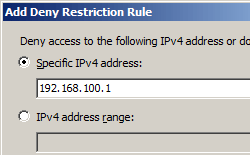 Screenshot that shows the Add Deny Restriction Rule dialog box.