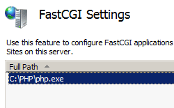 Captura de pantalla que muestra la página fast C G I Configuración resaltando el nombre de ruta de acceso completa.