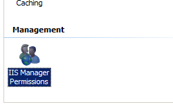 Screenshot of the I I S Manager Permissions shortcut in the Home pane.