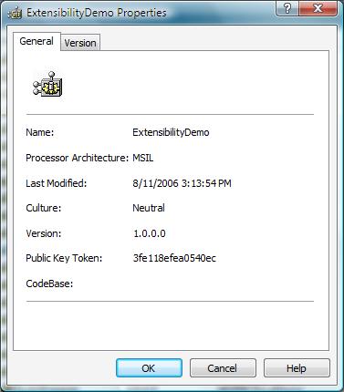 Screenshot of the Extensibility Demo Properties dialog.