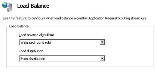 Captura de pantalla del algoritmo de equilibrio de carga establecido en Round Robin ponderado y Distribución de carga establecida en Distribución uniforme.