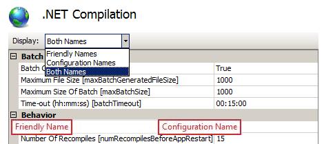 Captura de pantalla de la página de cuadrícula de propiedades que muestra nombres descriptivos y de configuración.