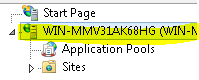 Captura de pantalla del cuadro de diálogo Administrador de I I S. Se muestra el nodo Servidor en la ventana de navegación. La opción W I N dash M M M V tres una A K seis ocho H G está resaltada.