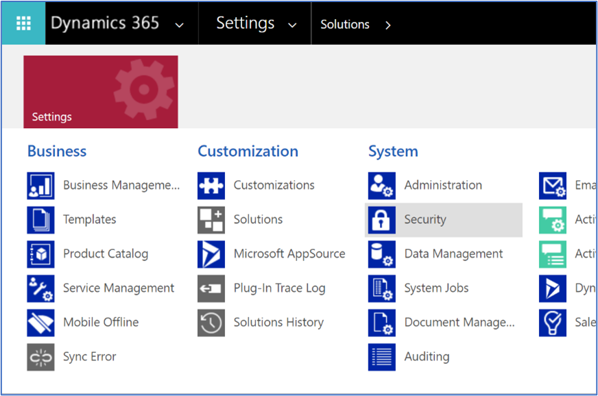 Security setting in System.