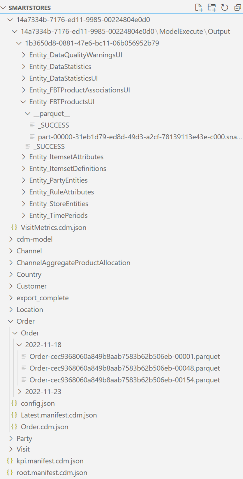 La imagen muestra la estructura del lago de datos para Smart Store Analytics.