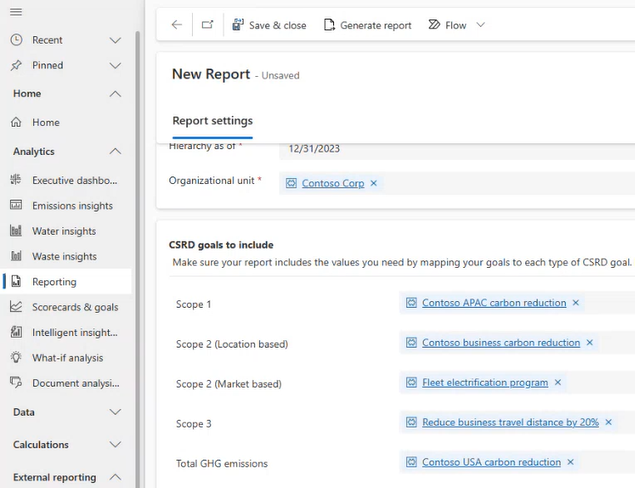 Screenshot of mapping goals for a CSRD report.