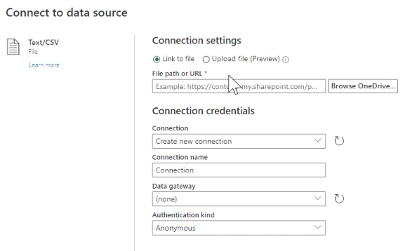 Seleccione un archivo CSV al que conectarse.