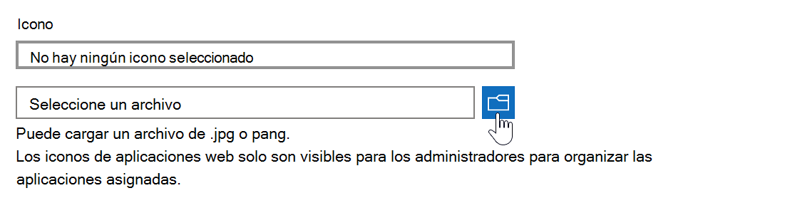 Captura de pantalla de agregar un flujo de trabajo de aplicación web que resalta los campos de carga de archivos y icono.