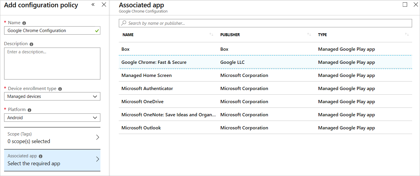 Seleccione Google Chrome en Aplicación asociada.