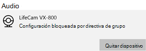 La cámara se bloquea por un mensaje de directiva de grupo en un dispositivo Windows.