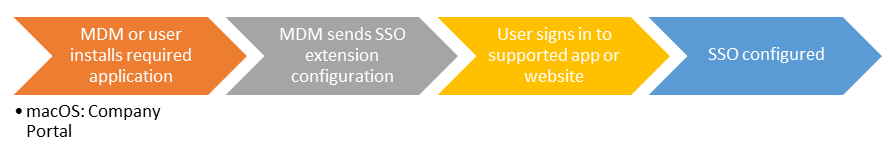 Gráfico de flujo de usuario final al instalar la extensión de aplicación sso en dispositivos macOS en Microsoft Intune.