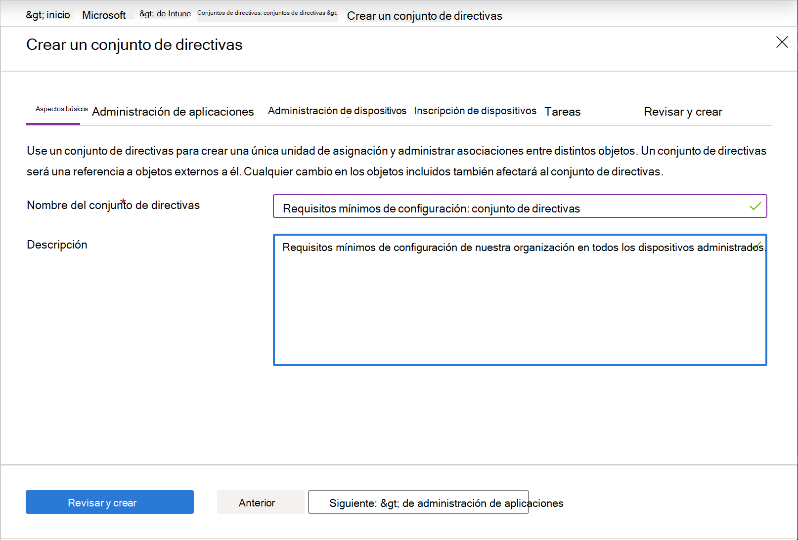 Creación de un conjunto de directivas: conceptos básicos