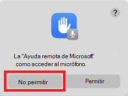 El símbolo del permiso del micrófono que se muestra para seleccionar No permitir