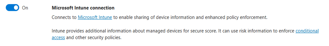 Captura de pantalla de la configuración de conexión de Microsoft Intune.