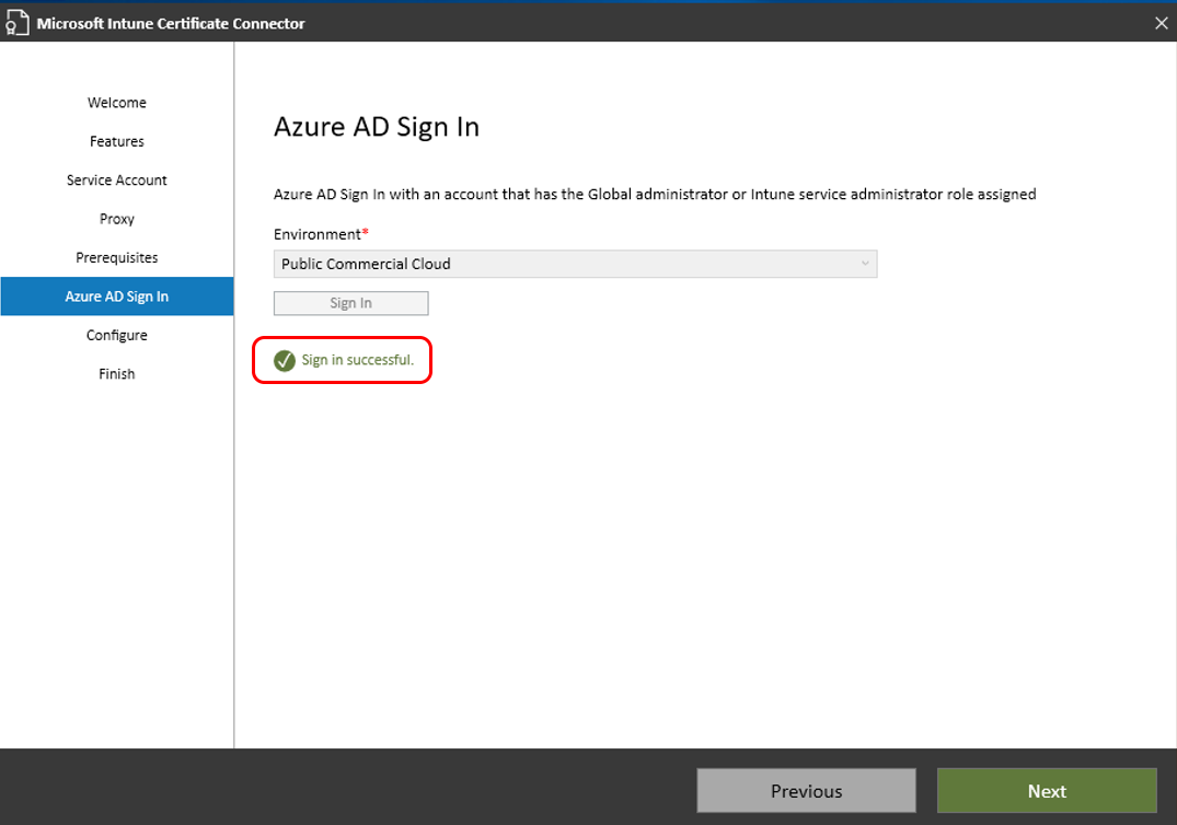 Inicio de sesión correcto en Microsoft Entra ID.