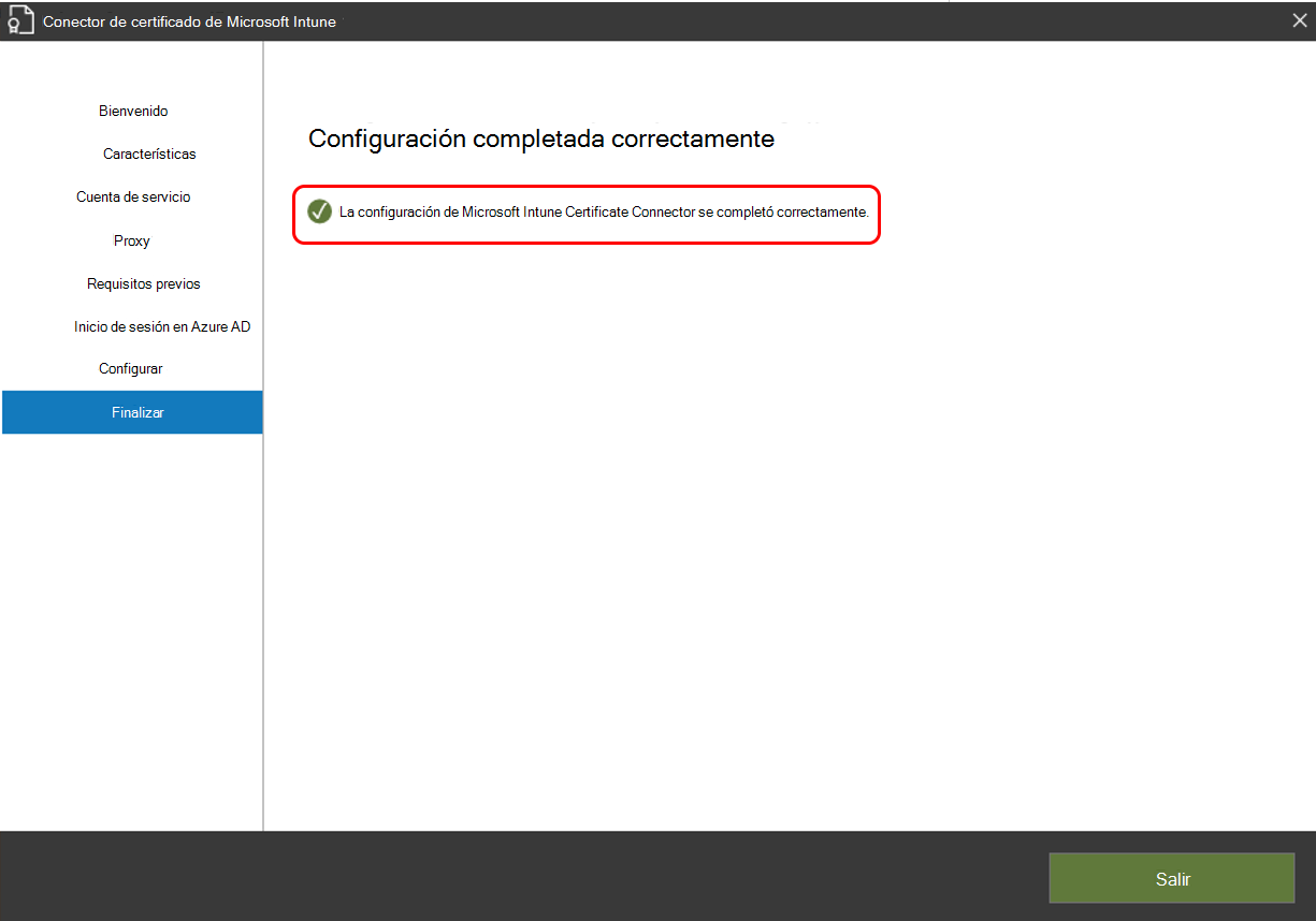 Configuración correcta del conector de certificados.