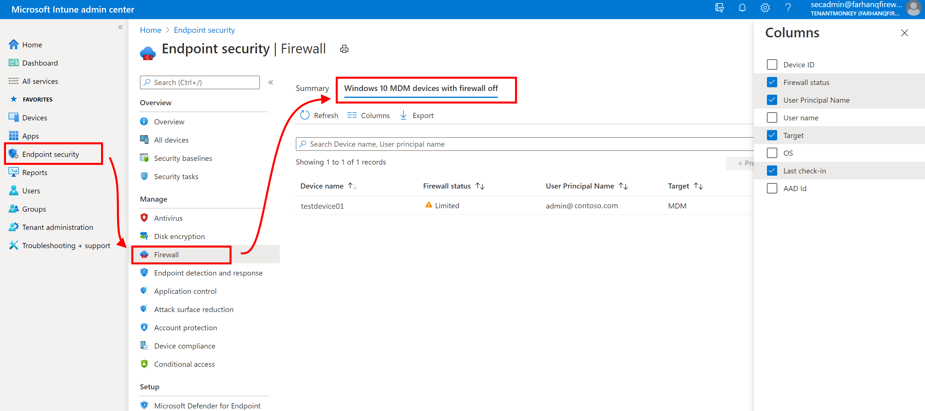 Visualización del firewall desactivado