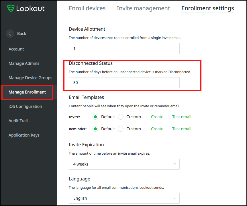 Configuración de inscripción de Lookout en el módulo del sistema