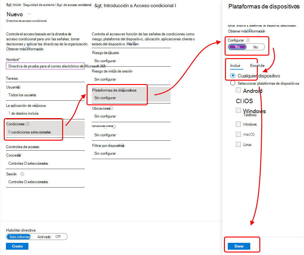 Configuración de las plataformas de dispositivos