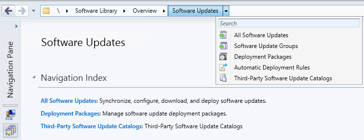 Configuration Manager panel de navegación minimizado.