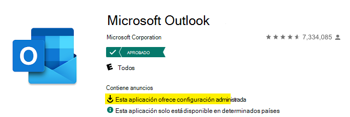 Captura de pantalla de una aplicación configurada