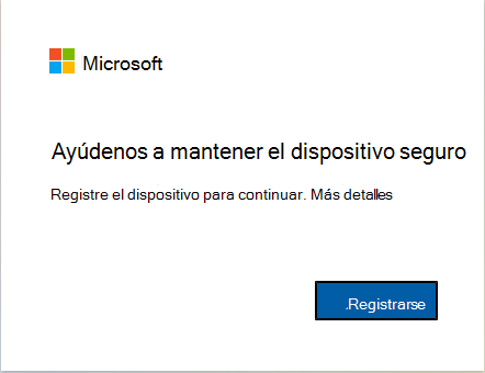 Captura de pantalla de cómo registrar el dispositivo con Intune.